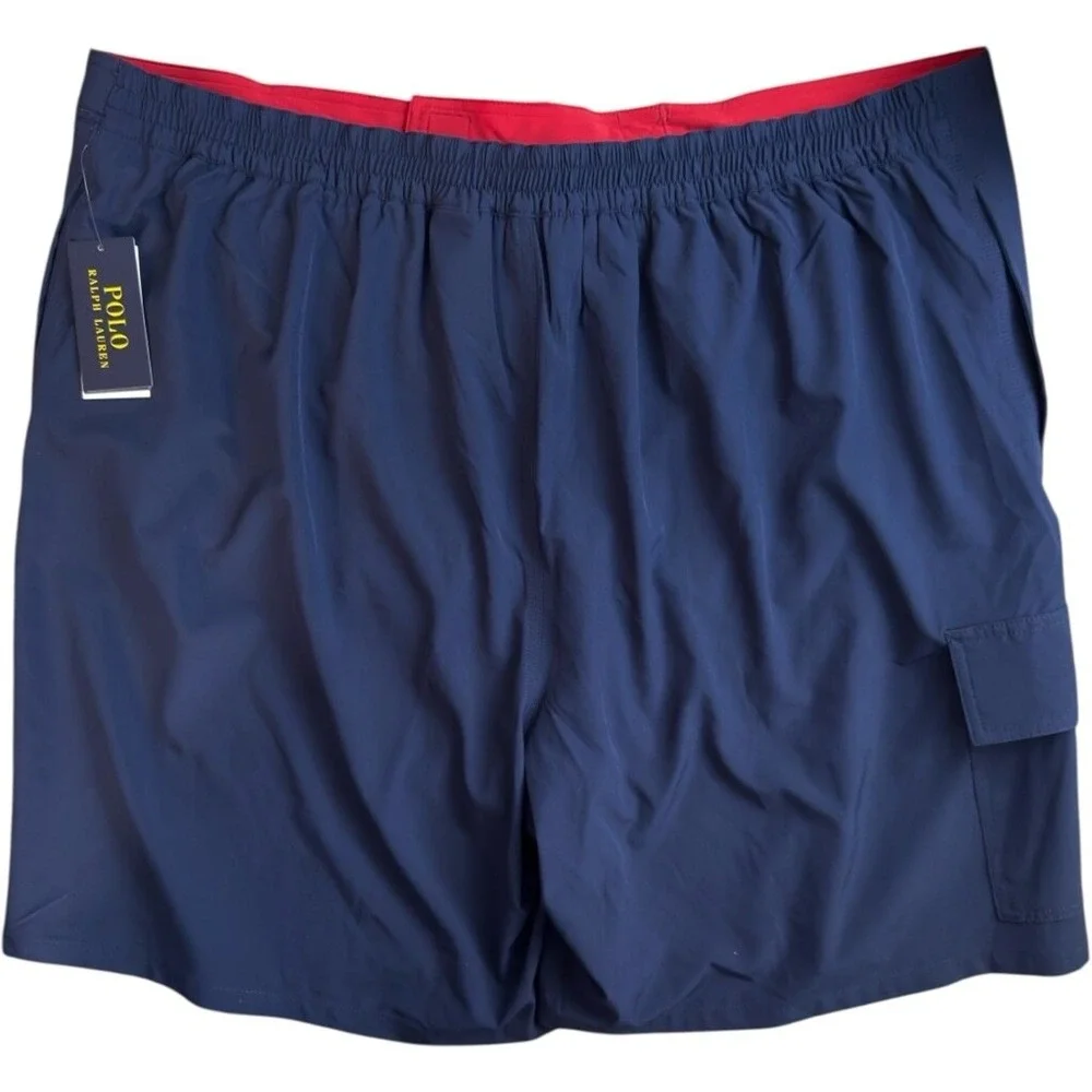 Polo Ralph Lauren Mens 3XLB Navy Blue Red Logo Pony Swim Shorts Board Shorts NWT